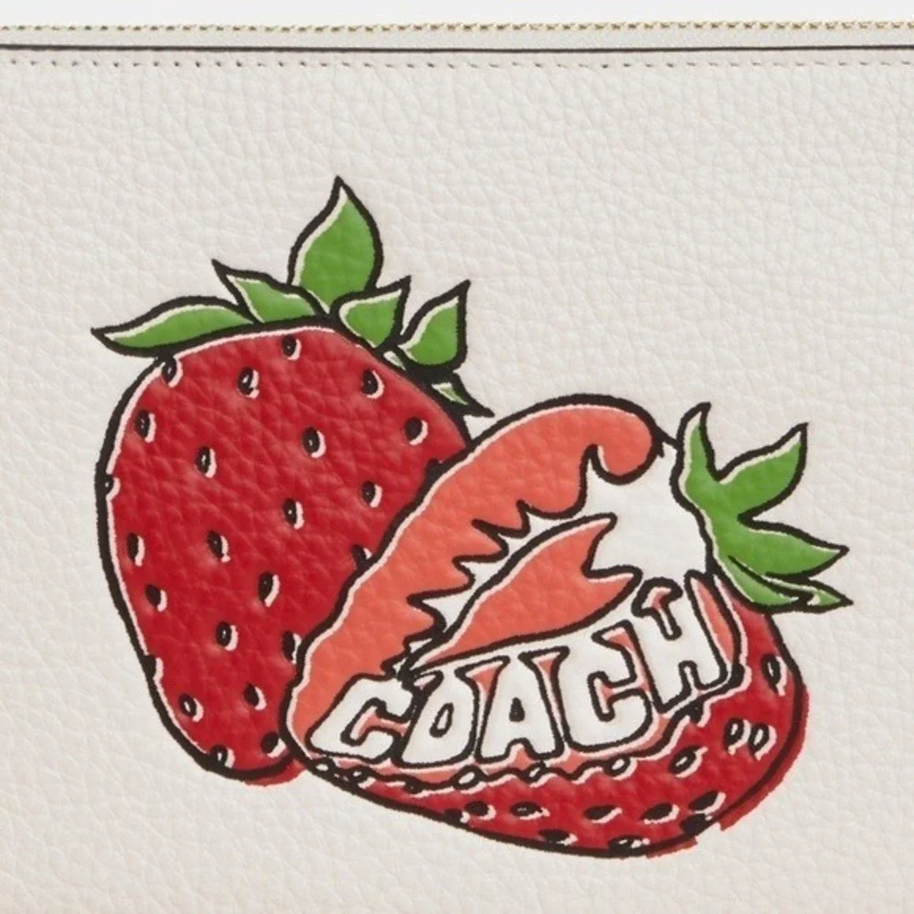 Coach Large Corner Zip Wristlet Strawberry Chalk Multi CBB79 Leather Mens Womens